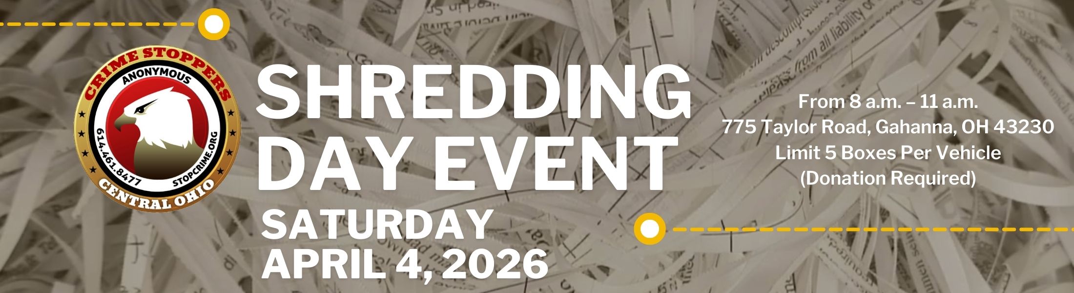 Central Ohio Crime Stoppers Annual Shredding Day, April 4, 2026